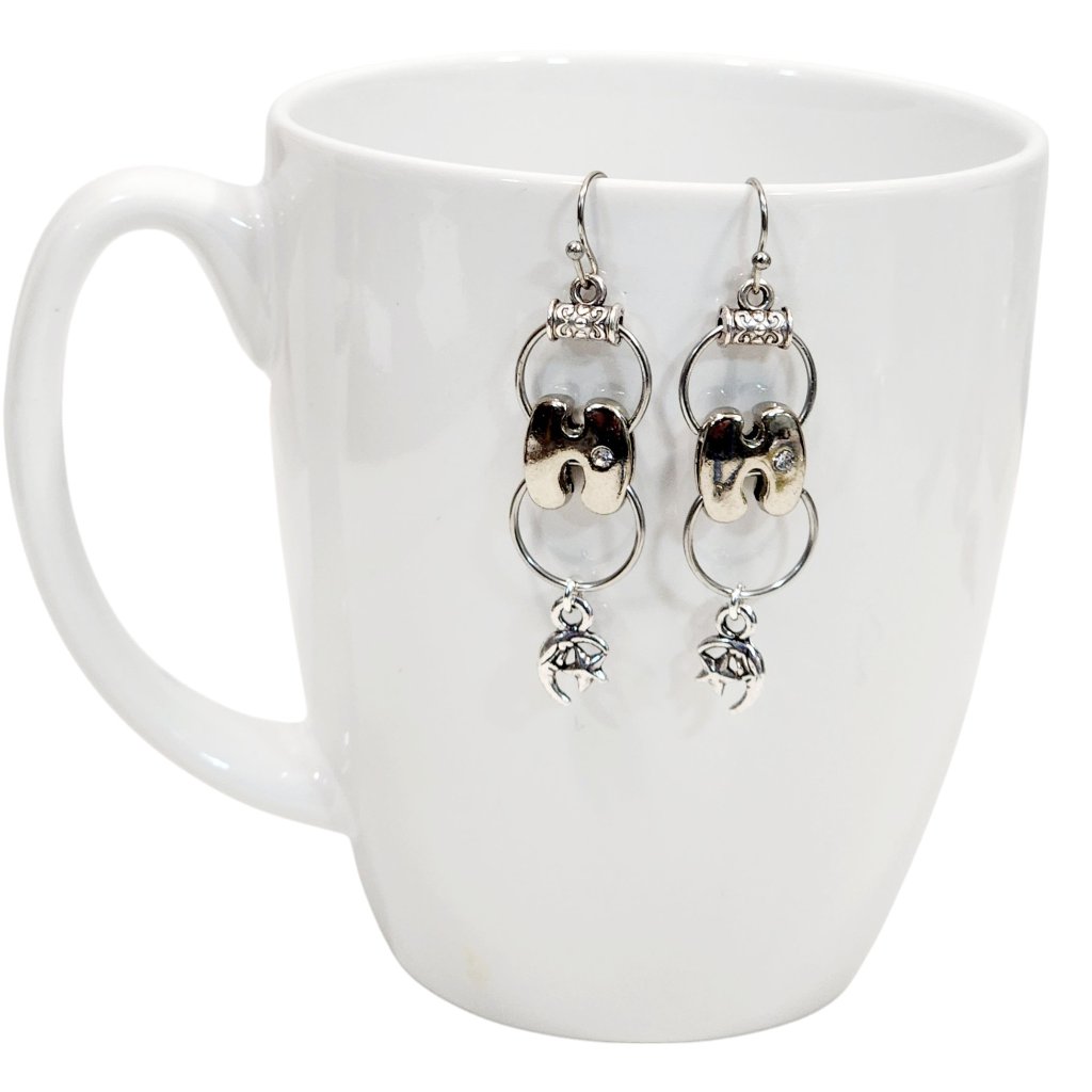Alphabet Initial Letter H Earrings Silver Rhinestone Charms